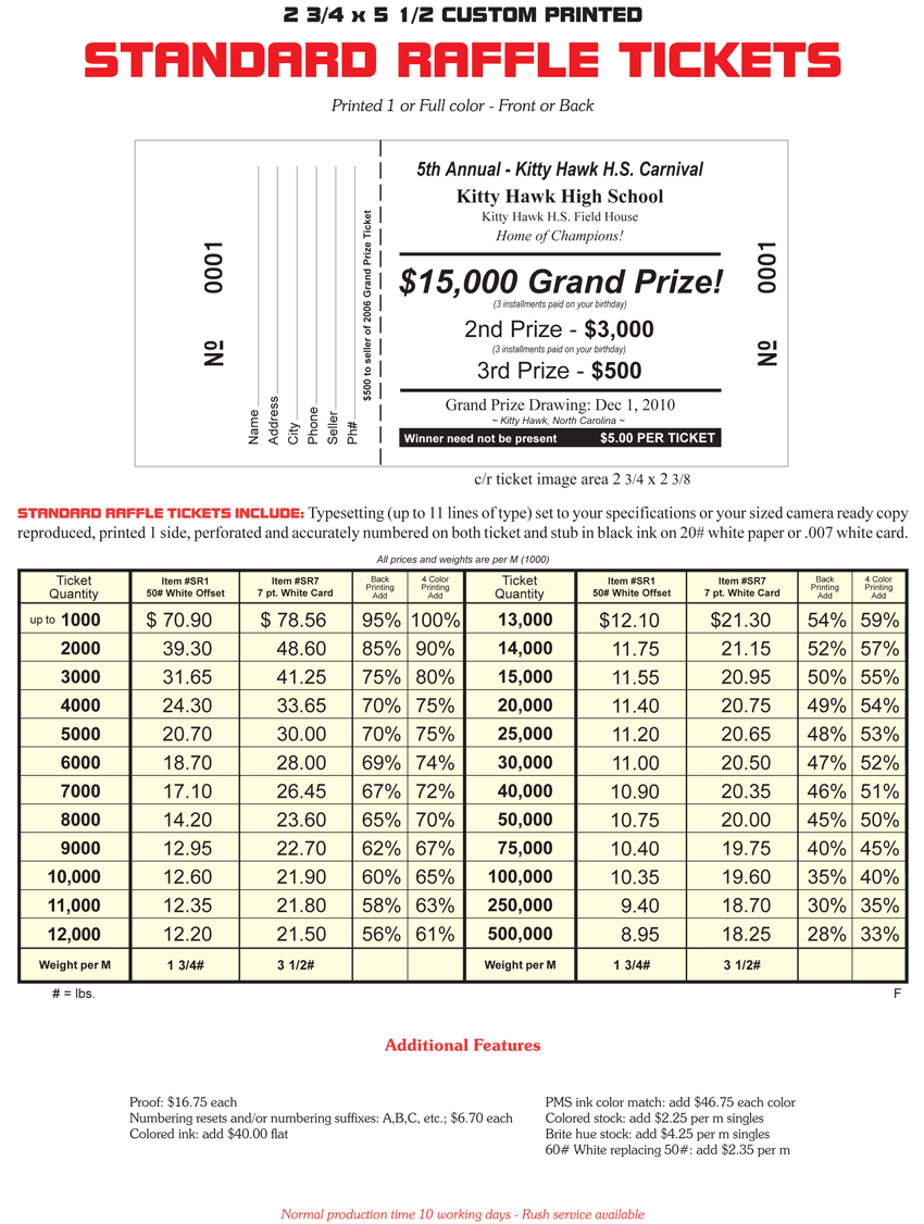 Raffle Ticket Printers Standard Size